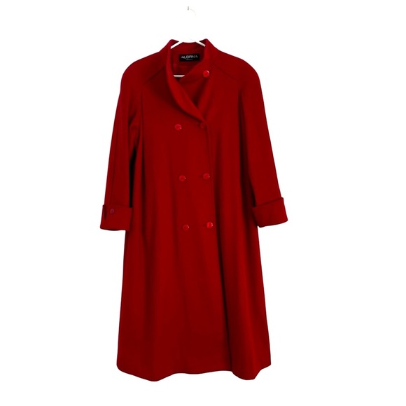 Vintage Alorna Wool Coat – Bold Red Double-Breasted Mid-Length Made in USA large - Picture 1 of 14